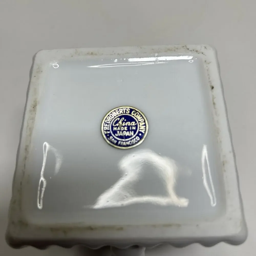 Vtg Fred Roberts Square Open Sugar Bowl Handpainted Roses + Bowes Ceramic